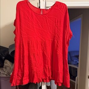 JODIFL Vibrant Red Ruffle Blouse
